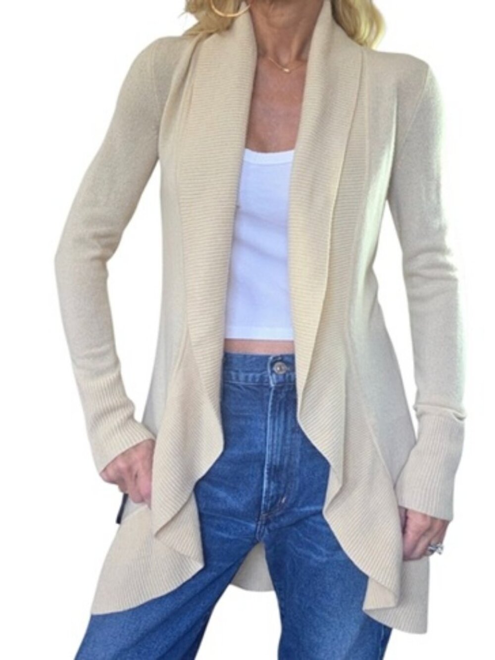 Lilly Pulitzer 100% Cashmere Longline Waterfall Cardigan Cream XS